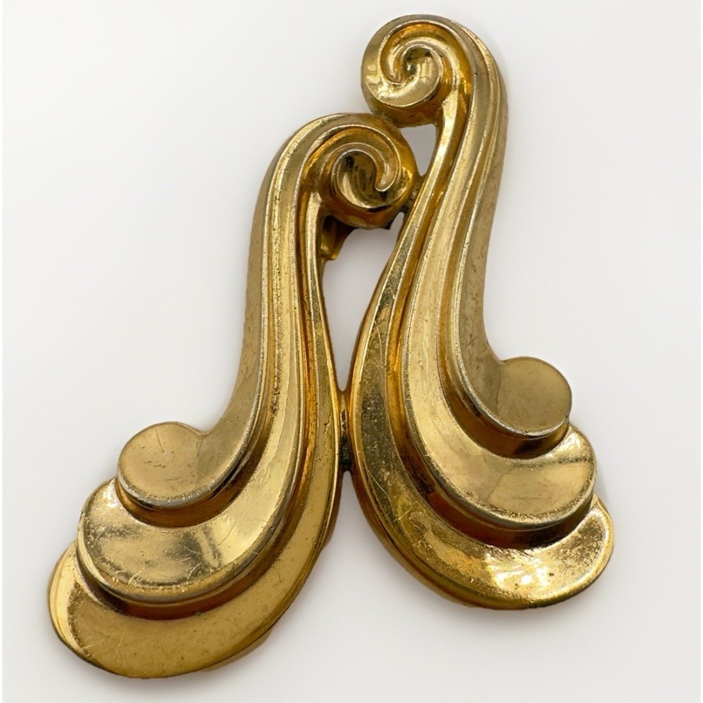 Vintage Coro Pegasus Fur Clip Swirl Abstract Mid Century Pin 2" Signed